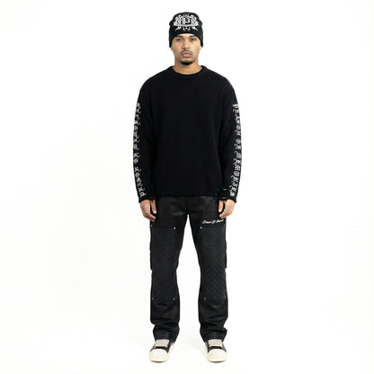 DISTRESSED SCRIPT KNIT