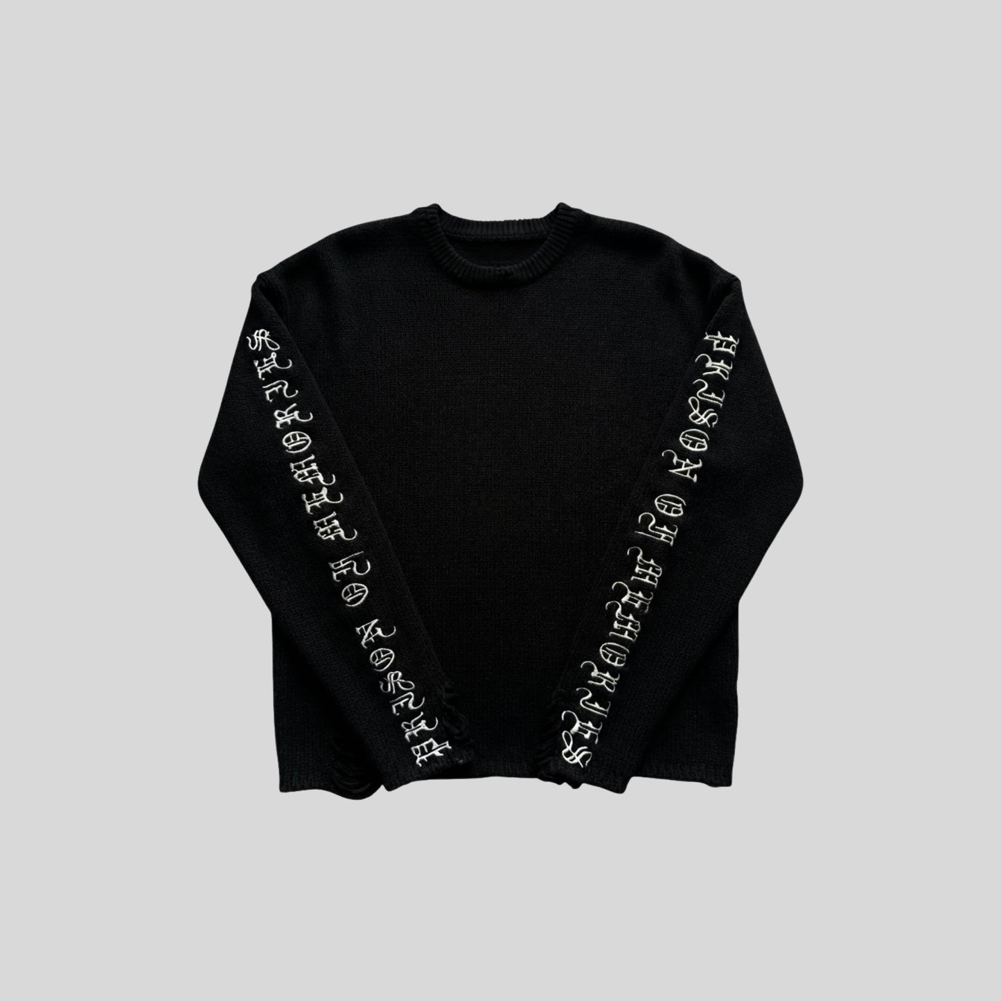 DISTRESSED SCRIPT KNIT