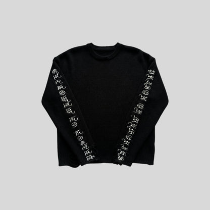 DISTRESSED SCRIPT KNIT