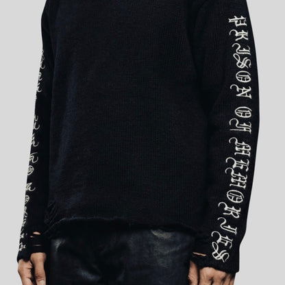 DISTRESSED SCRIPT KNIT