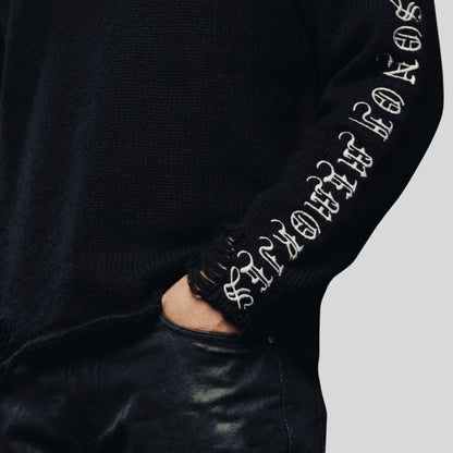 DISTRESSED SCRIPT KNIT
